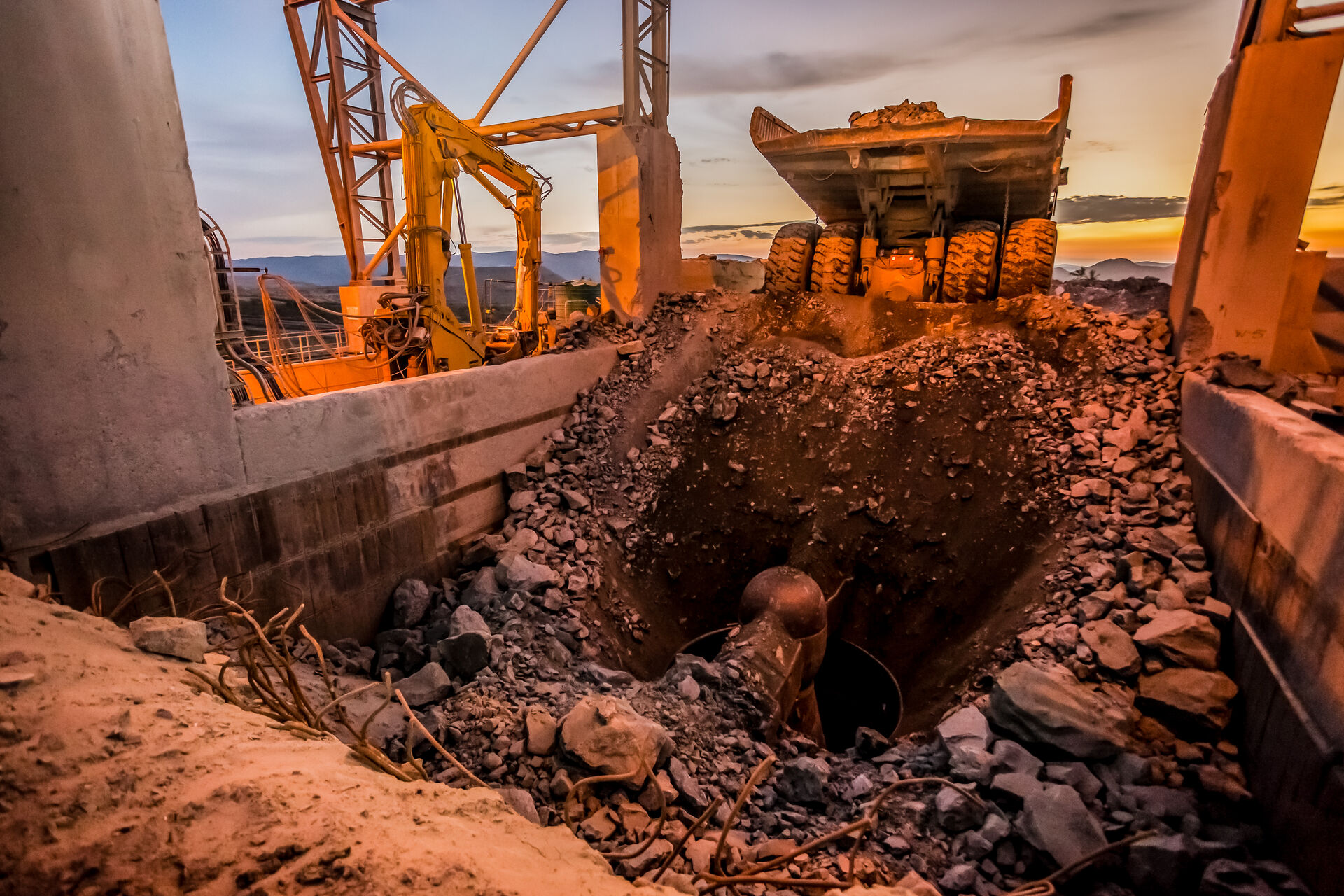 Mining haul truck at open pit mine